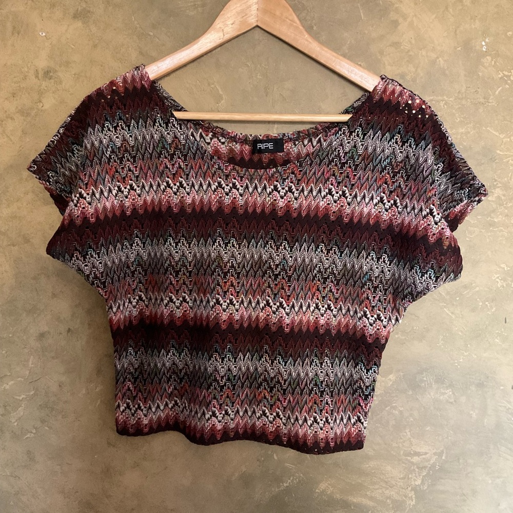 Ripe Multicolour Wave Pattern Woven Dolman Sleeve Crop Top